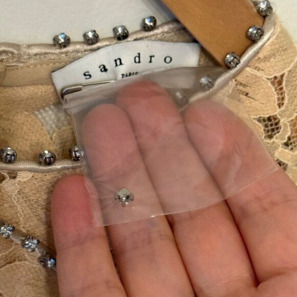 Sandro Paris Utopie Crystal-Trimmed Corded Lace Top in Beige (size 1 - Small) - Picture 13 of 13